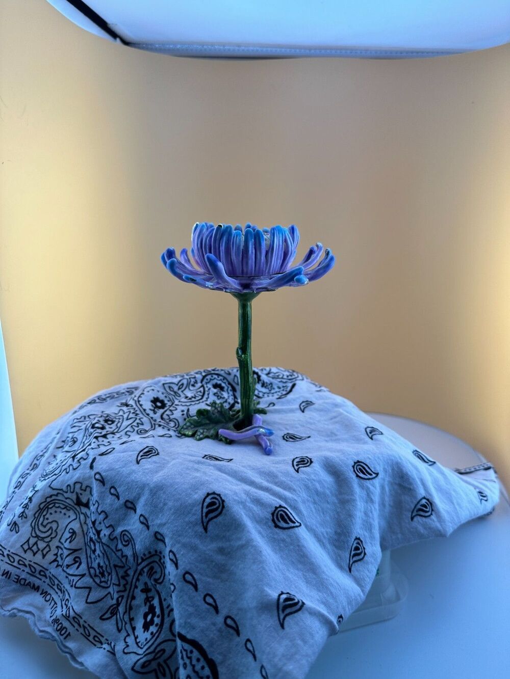 Keren Kopal Enamel Trinket Box – Purple Flower Design – Collectible